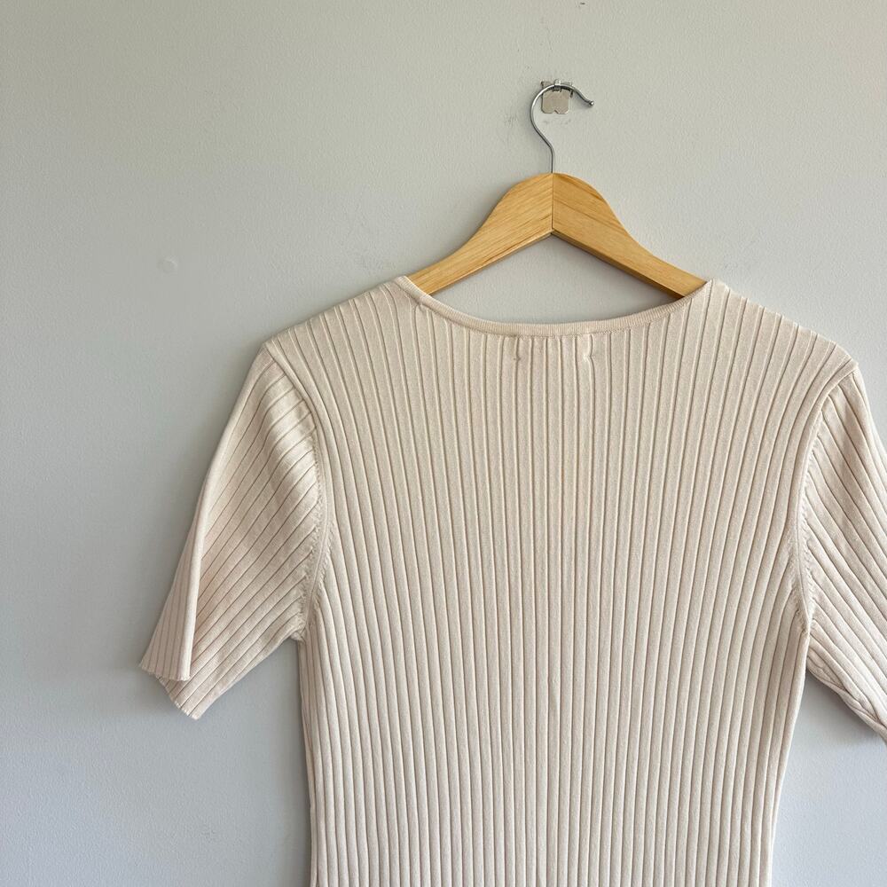Rachel Parcell Ribbed Knit Scoop Neck Short Sleeve Midi Dress Beige Faded L - Picture 11 of 11
